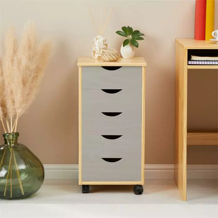 IDIMEX Rollcontainer LAGOS Mit 5 Schubladen In Natur/grau 4 IDIMEX Rollcontainer LAGOS Mit 5 Schubladen In Natur/grau – Bild 2