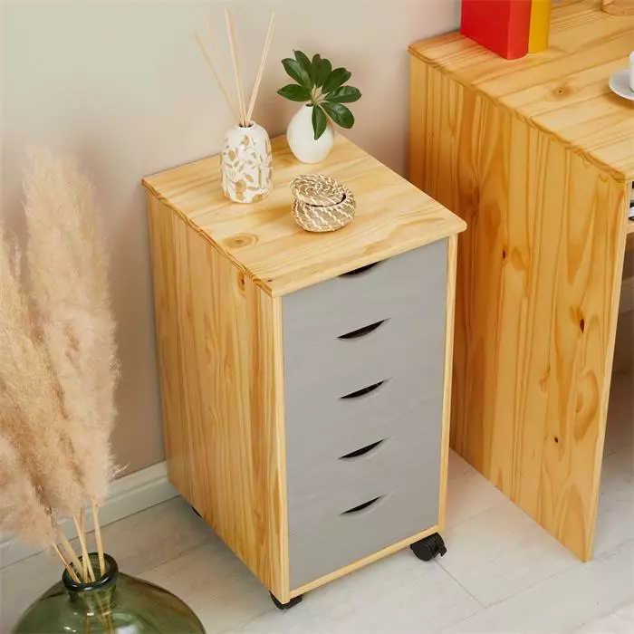 IDIMEX Rollcontainer LAGOS Mit 5 Schubladen In Natur/grau 6 IDIMEX Rollcontainer LAGOS Mit 5 Schubladen In Natur/grau – Bild 4