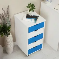 IDIMEX Rollcontainer LAGOS Mit 5 Schubladen In Weiß/blau -Sitzmöbel Verkaufsgeschäft 2117 AC3