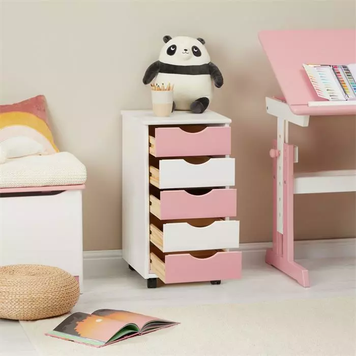 IDIMEX Rollcontainer LAGOS Mit 5 Schubladen In Weiß/rosa 6 IDIMEX Rollcontainer LAGOS Mit 5 Schubladen In Weiß/rosa – Bild 4