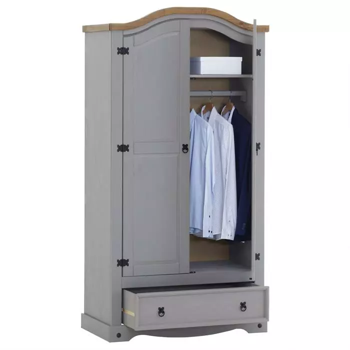 CARO-Möbel Kleiderschrank RAMON Im Mexiko Stil, Kiefer Massiv, Grau/natur 5 CARO-Möbel Kleiderschrank RAMON Im Mexiko Stil, Kiefer Massiv, Grau/natur – Bild 3