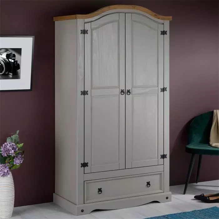 CARO-Möbel Kleiderschrank RAMON Im Mexiko Stil, Kiefer Massiv, Grau/natur 4 CARO-Möbel Kleiderschrank RAMON Im Mexiko Stil, Kiefer Massiv, Grau/natur – Bild 2