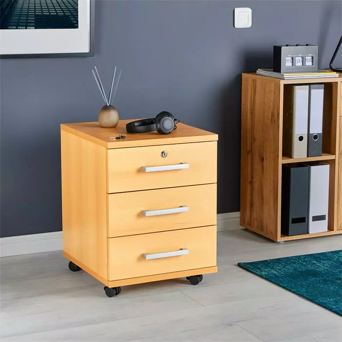 CARO-Möbel Rollcontainer VANCOUVER In Buchefarben Mit 3 Schubladen 4 CARO-Möbel Rollcontainer VANCOUVER In Buchefarben Mit 3 Schubladen – Bild 2