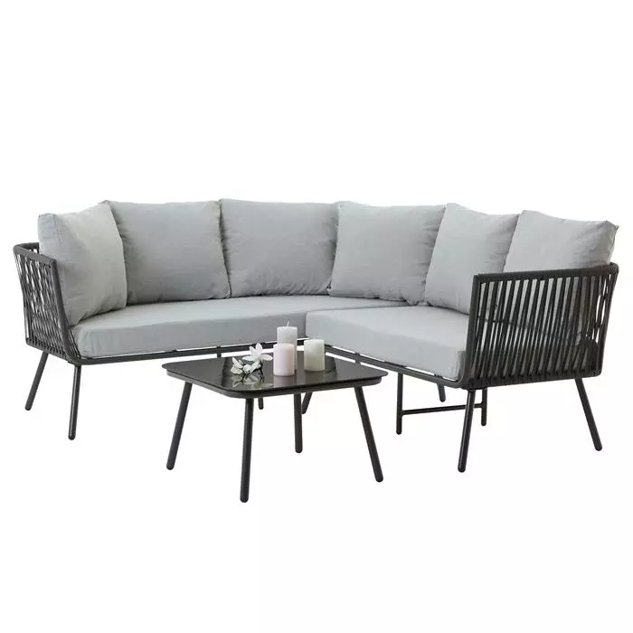 CARO-Möbel Gartenmöbel Set JAKARTA Mit Seilbespannung Und Polster In Grau 3 CARO-Möbel Gartenmöbel Set JAKARTA Mit Seilbespannung Und Polster In Grau
