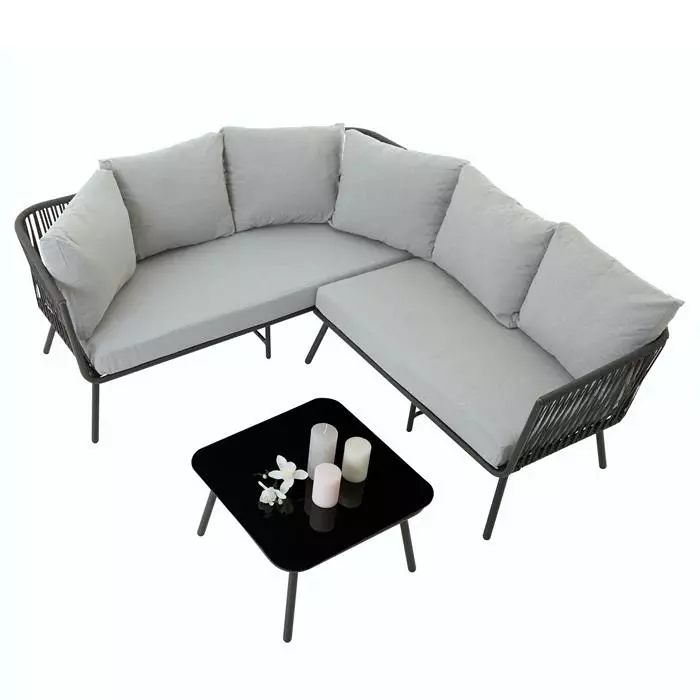 CARO-Möbel Gartenmöbel Set JAKARTA Mit Seilbespannung Und Polster In Grau 5 CARO-Möbel Gartenmöbel Set JAKARTA Mit Seilbespannung Und Polster In Grau – Bild 3