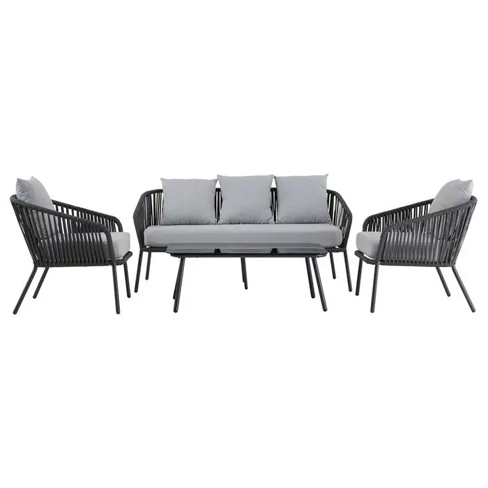 CARO-Möbel Gartenmöbel Set BENGAL Aus Alu, Mit Seilbespannung In Grau 4 CARO-Möbel Gartenmöbel Set BENGAL Aus Alu, Mit Seilbespannung In Grau – Bild 2