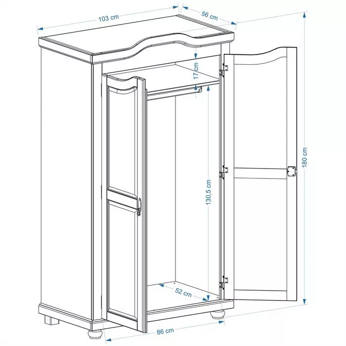 IDIMEX Kleiderschrank MÜNCHEN Mit 2 Türen, Kiefer Weiß/braun 8 IDIMEX Kleiderschrank MÜNCHEN Mit 2 Türen, Kiefer Weiß/braun – Bild 6