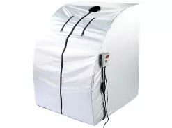 Newgen Medicals Mini Infrarotkabine:Portable Infrarot-Sauna V2 Mit 2 Keramik-Heizern, Klapp-Sitz, 1.600 W