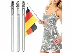 Infactory Teleskop Fahnenstange:3er-Set Teleskop-Hand-Fahnenmasten Aus Metall