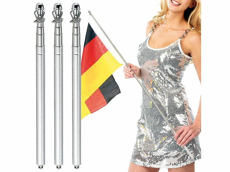 Infactory Teleskop Fahnenstange:3er-Set Teleskop-Hand-Fahnenmasten Aus Metall 3 Infactory Teleskop Fahnenstange:3er-Set Teleskop-Hand-Fahnenmasten Aus Metall