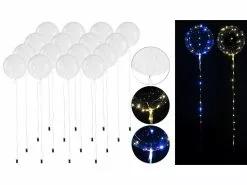 PEARL Leuchtender Ballon:16er-Set Luftballons Mit Lichterkette, 40 Weiße & 40 Farb-LEDs, Ø 25