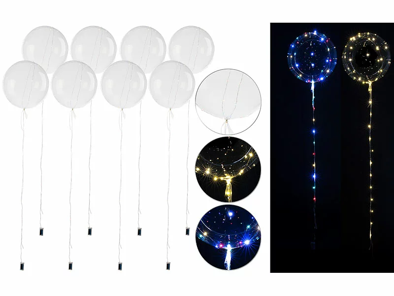 PEARL LED Ballons:8er-Set Luftballons Mit Lichterkette, 40 Weiße & 40 Farb-LEDs, Ø 25 Cm 3 PEARL LED Ballons:8er-Set Luftballons Mit Lichterkette, 40 Weiße & 40 Farb-LEDs, Ø 25 Cm