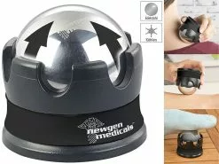 Newgen Medicals Massagekugel Metall:Kühlender Massage-Ball Aus Edelstahl, Mit 360°-Rotations-Halterung