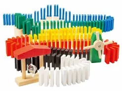 Playtastic Dominosteine:Domino-Set Mit 480 Farbigen Holzsteinen Und 11 Streckenbau-Elementen