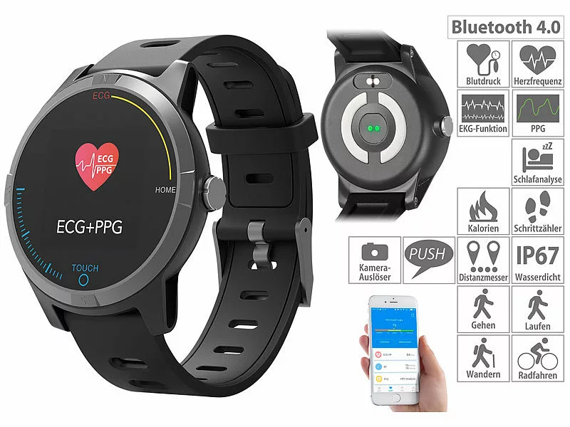Newgen Medicals Smartwatch EKG:Fitness-Uhr Mit Bluetooth, Herzfrequenz- Und EKG-Anzeige, App, IP67 3 Newgen Medicals Smartwatch EKG:Fitness-Uhr Mit Bluetooth, Herzfrequenz- Und EKG-Anzeige, App, IP67
