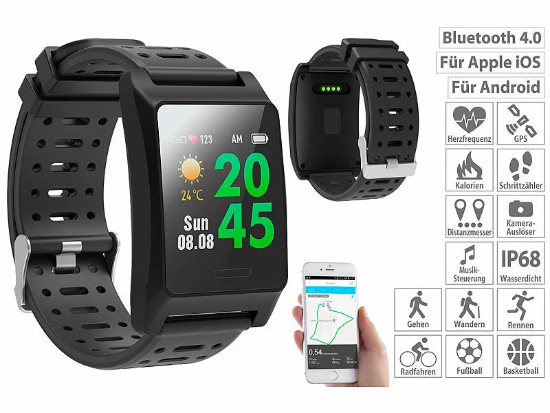 Newgen Medicals Sportuhr:Fitness-GPS-Smartwatch, Herzfrequenz-Anzeige, Farb-Display, App, IP68 3 Newgen Medicals Sportuhr:Fitness-GPS-Smartwatch, Herzfrequenz-Anzeige, Farb-Display, App, IP68