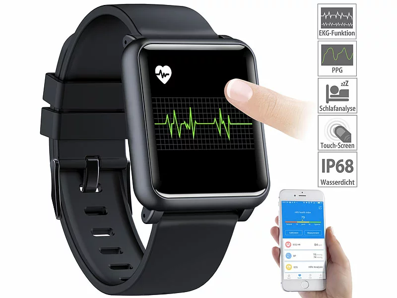 Newgen Medicals Fitness Armbanduhr:Fitness-Uhr Mit EKG- & Blutdruckanzeige, Bluetooth, Touchdisplay, IP68 3 Newgen Medicals Fitness Armbanduhr:Fitness-Uhr Mit EKG- & Blutdruckanzeige, Bluetooth, Touchdisplay, IP68