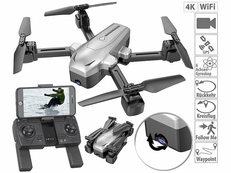 Simulus GPS Drohne:Faltbarer GPS-Quadrocopter Mit 4K-Kamera, WLAN, Versandrückläufer 4 Simulus GPS Drohne:Faltbarer GPS-Quadrocopter Mit 4K-Kamera, WLAN, Versandrückläufer – Bild 2