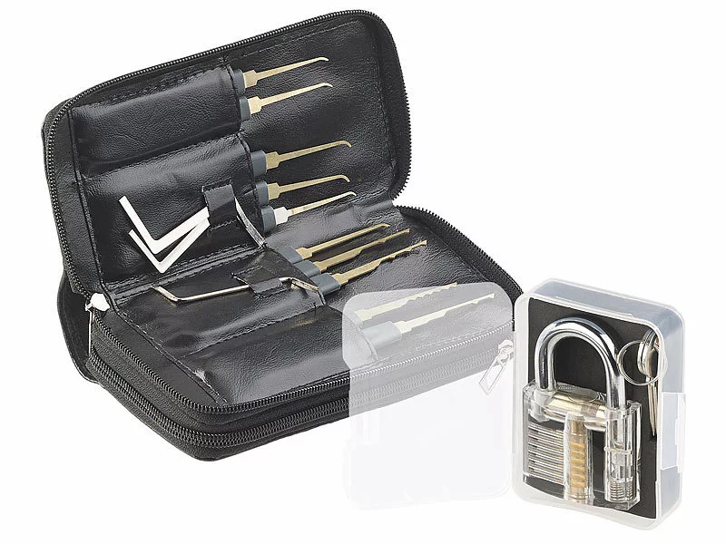 AGT Lockpick:Profi-Lockpicking-Set Mit 30-teiliger Dietrich-Tasche & Übungs-Schloss 3 AGT Lockpick:Profi-Lockpicking-Set Mit 30-teiliger Dietrich-Tasche & Übungs-Schloss