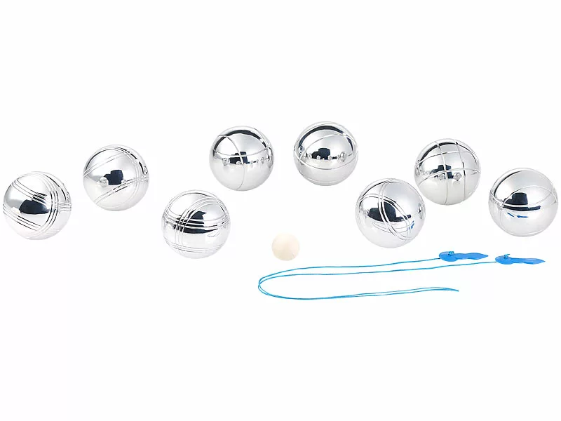 PEARL Boule Kugeln:Boule- & Boccia-Spiel: 8 Metall-, 1 Holz-Kugel, Abstandsmesser, Tasche 4 PEARL Boule Kugeln:Boule- & Boccia-Spiel: 8 Metall-, 1 Holz-Kugel, Abstandsmesser, Tasche – Bild 2
