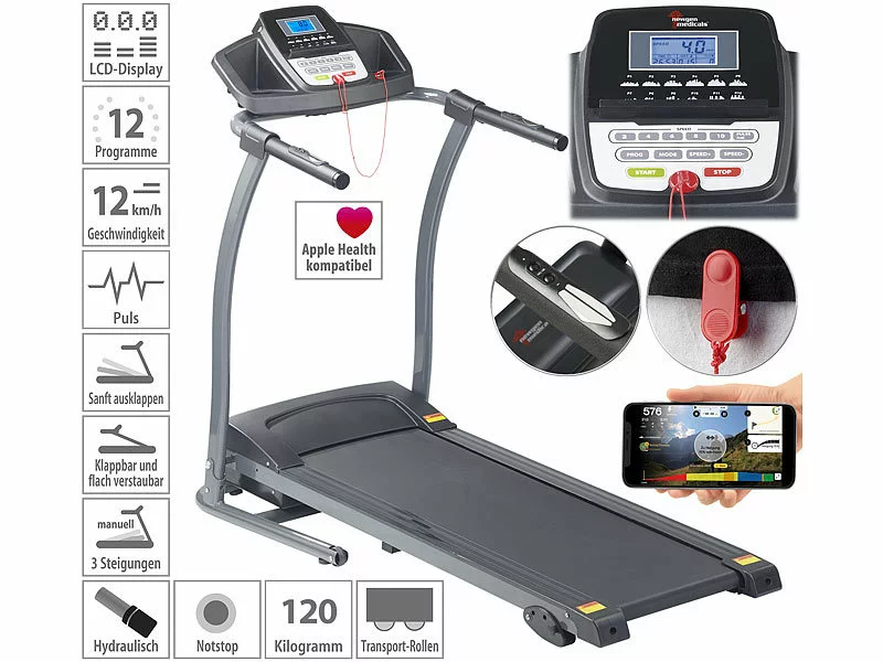 Newgen Medicals Heimtrainer:Profi-Laufband Mit App & Bluetooth, Pulsmesser, 12 Programme, 1.100 W 3 Newgen Medicals Heimtrainer:Profi-Laufband Mit App & Bluetooth, Pulsmesser, 12 Programme, 1.100 W