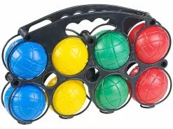PEARL Outdoorspiele:Boule- & Boccia-Spiel Mit 8 Kunststoff-Kugeln, Ziel-Kugel & Tragekorb