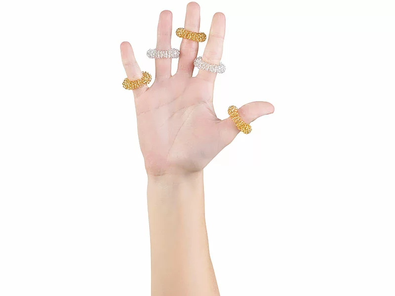 Newgen Medicals Massagering:10er-Set Akupressur-Ringe Zur Fingermassage, Gold- Und Silberfarben 7 Newgen Medicals Massagering:10er-Set Akupressur-Ringe Zur Fingermassage, Gold- Und Silberfarben – Bild 5