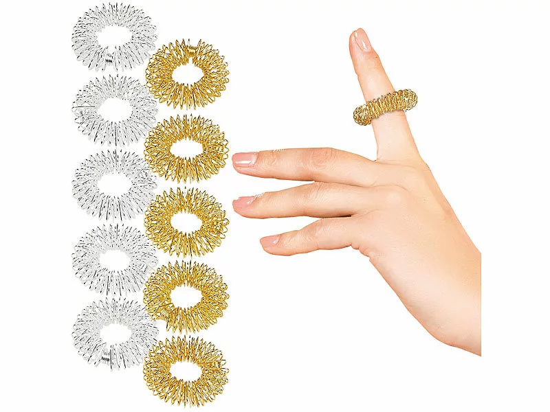 Newgen Medicals Massagering:10er-Set Akupressur-Ringe Zur Fingermassage, Gold- Und Silberfarben 3 Newgen Medicals Massagering:10er-Set Akupressur-Ringe Zur Fingermassage, Gold- Und Silberfarben