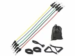 PEARL Sports Fitnessbänder:5er-Set Widerstandsbänder Mit Griffen, Fußschlaufen Und Türanker