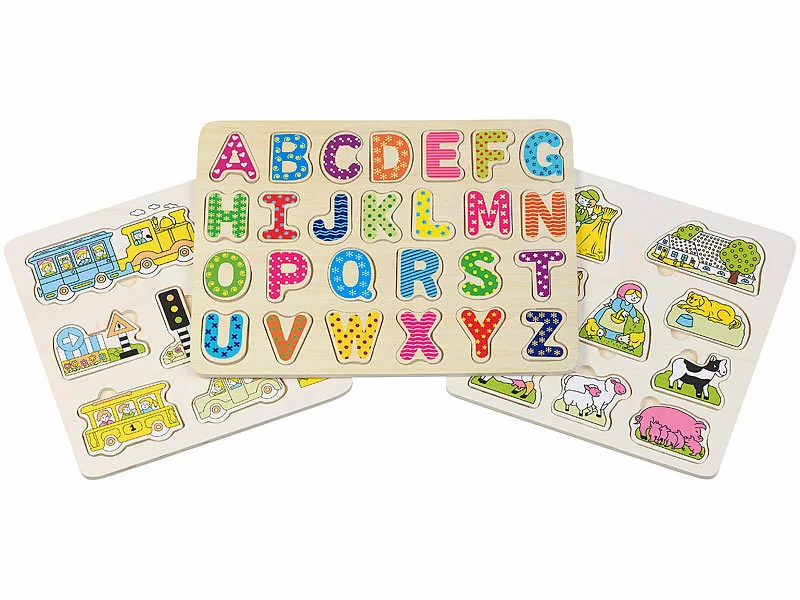 Playtastic Kinderspiele:3er-Set Bunte Kinder-Puzzles Aus Holz: Buchstaben, Bauernhof & Verkehr 4 Playtastic Kinderspiele:3er-Set Bunte Kinder-Puzzles Aus Holz: Buchstaben, Bauernhof & Verkehr – Bild 2