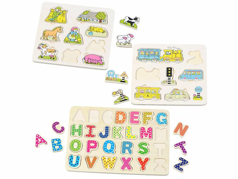 Playtastic Kinderspiele:3er-Set Bunte Kinder-Puzzles Aus Holz: Buchstaben, Bauernhof & Verkehr 3 Playtastic Kinderspiele:3er-Set Bunte Kinder-Puzzles Aus Holz: Buchstaben, Bauernhof & Verkehr