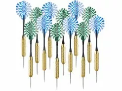 Playtastic Darts:12er-Set Messing-Dartpfeile Mit Stahlspitze, 50 Flügel, 100 Gummiringe