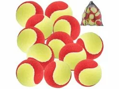 Speeron Tennis-Ball:12er-Set Tennisbälle, 77 Mm Für Jugend & Beginner, Gelb-rot, Tragenetz
