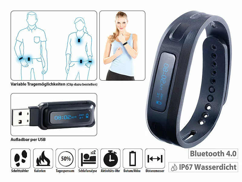 Newgen Medicals Bluetooth Armband:BT-4.0-Fitness-Armband FBT-50 V4,Schlafüberwachung (Versandrückläufer) 5 Newgen Medicals Bluetooth Armband:BT-4.0-Fitness-Armband FBT-50 V4,Schlafüberwachung (Versandrückläufer) – Bild 3