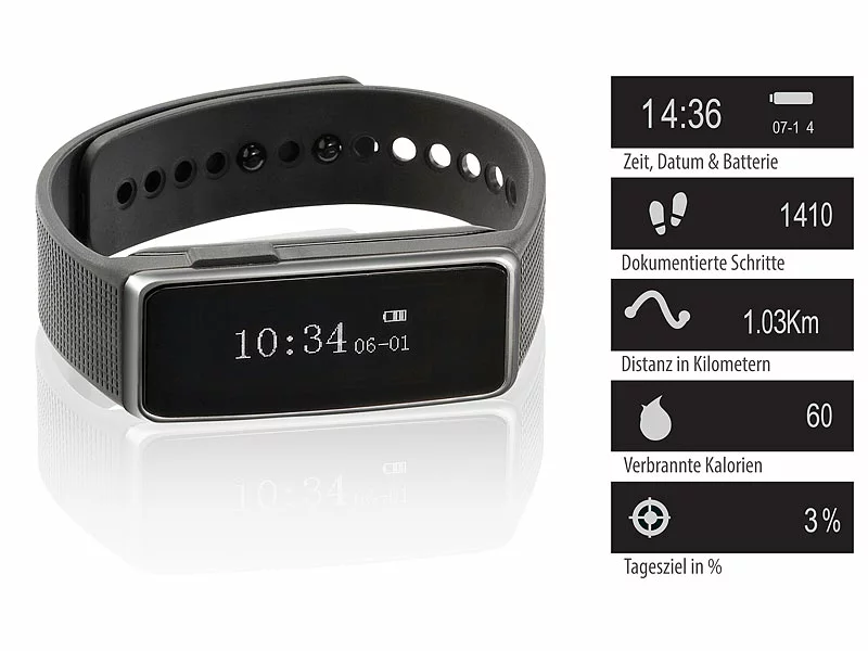 Newgen Medicals Fitness Smartwatches:Fitness-Armband FBT-40 Mit Bluetooth (Versandrückläufer) 5 Newgen Medicals Fitness Smartwatches:Fitness-Armband FBT-40 Mit Bluetooth (Versandrückläufer) – Bild 3