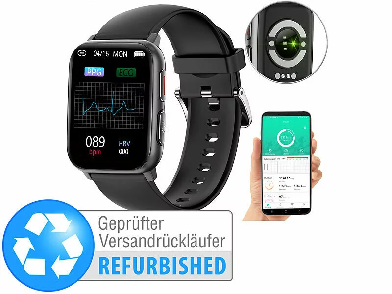 Newgen Medicals Smartwatch-Fitnessuhr:Fitness-Smartwatch Mit EKG-, Blutdruck-, SpO2-Anzei. Versandrückläufer 3 Newgen Medicals Smartwatch-Fitnessuhr:Fitness-Smartwatch Mit EKG-, Blutdruck-, SpO2-Anzei. Versandrückläufer