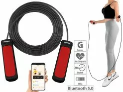 PEARL Sports Sprungseil:Smartes Kugellager-Springseil, Bluetooth, App, Herzfrequenz-& G-Sensor