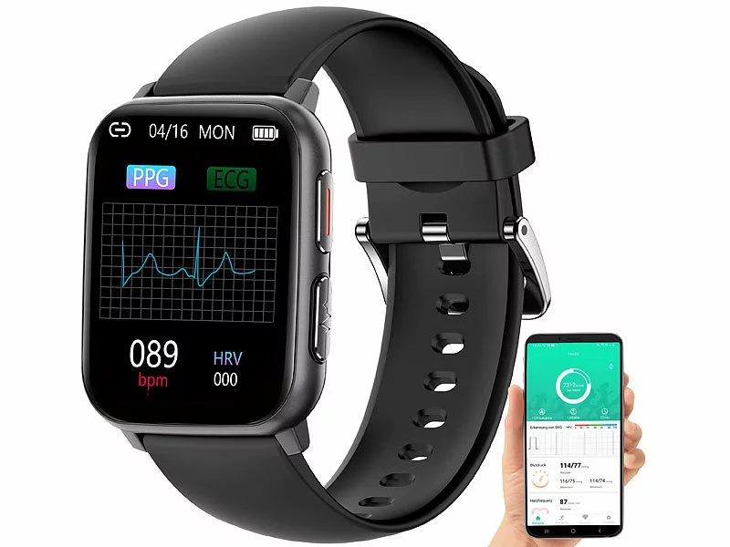 Newgen Medicals Smartwatch-Fitnessuhr:Fitness-Smartwatch Mit EKG-, Blutdruck-, SpO2-Anzei. Versandrückläufer 4 Newgen Medicals Smartwatch-Fitnessuhr:Fitness-Smartwatch Mit EKG-, Blutdruck-, SpO2-Anzei. Versandrückläufer – Bild 2