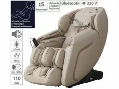 Newgen Medicals Ganzkörper Massage:Luxus-Ganzkörper-Massagesessel Mit IR-Wärme, Bluetooth, Beige