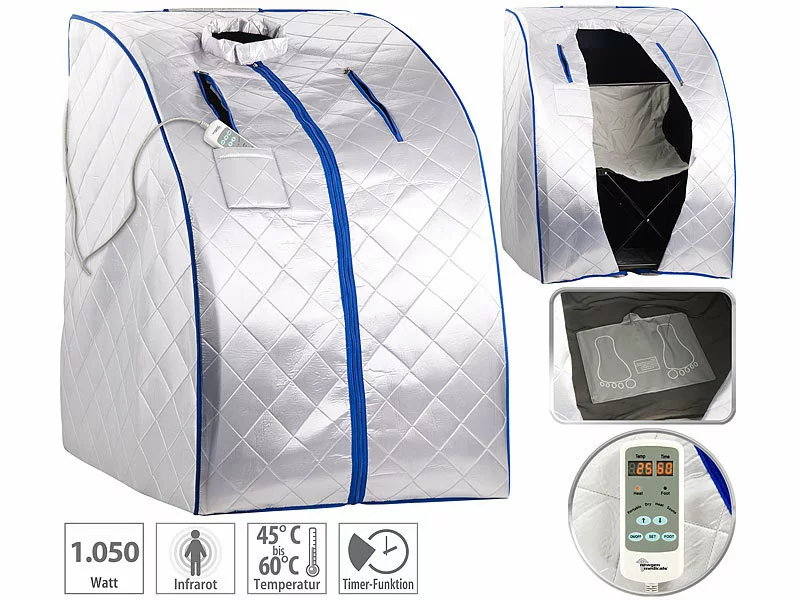 Newgen Medicals Mini Sauna:Portable Infrarot-Sauna Mit Fußheizung, 4 Carbon-Heizern, Sitz, 1050 W 3 Newgen Medicals Mini Sauna:Portable Infrarot-Sauna Mit Fußheizung, 4 Carbon-Heizern, Sitz, 1050 W